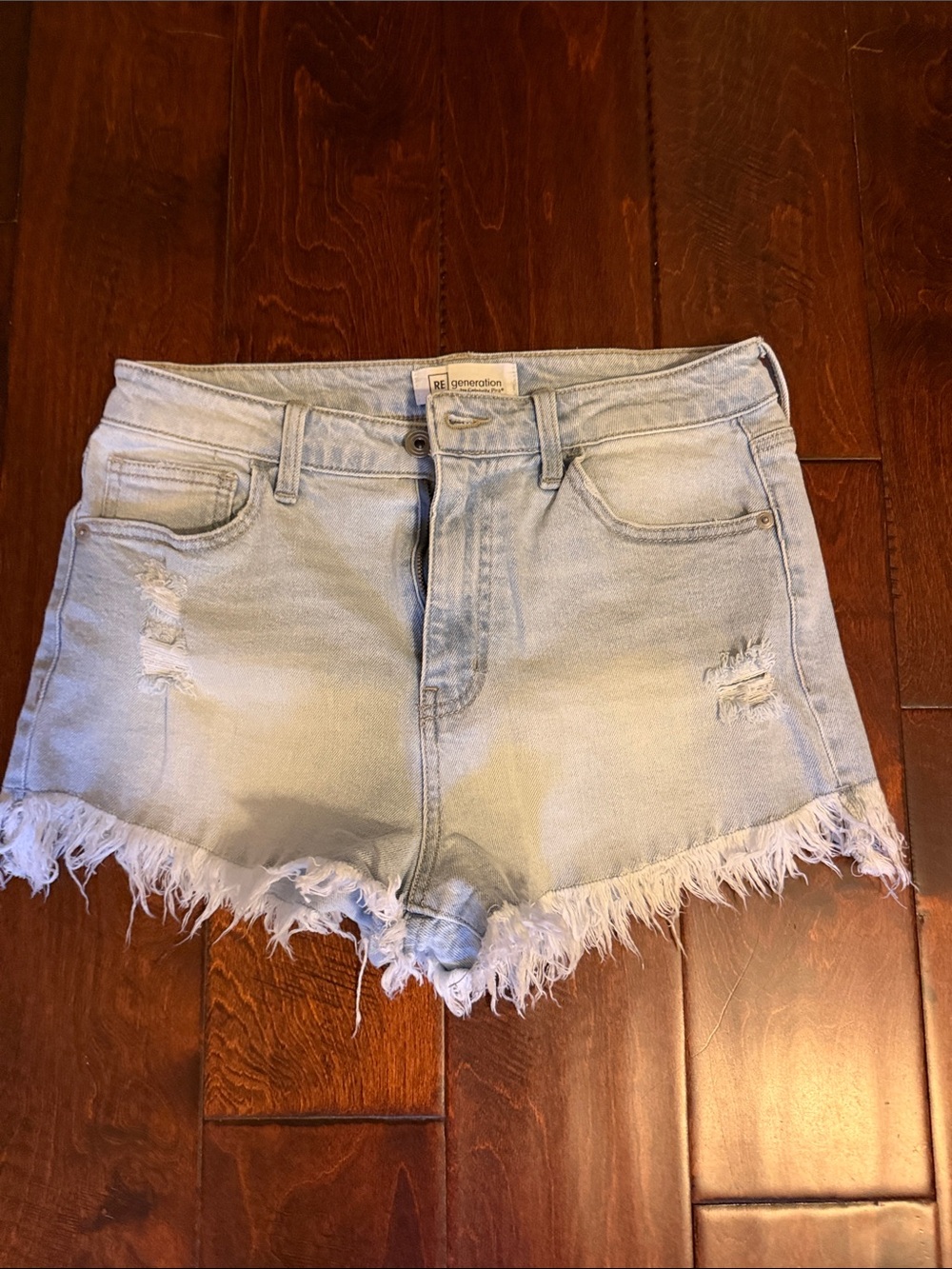 GENERATION Y light blue distressed frayed hem denim shorts
